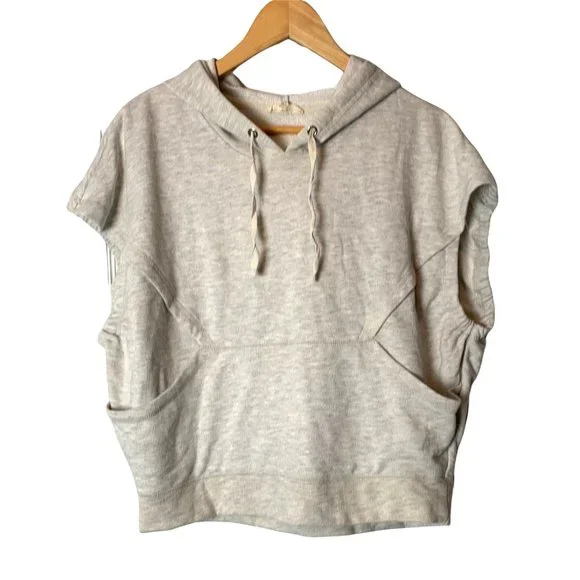 Jane + Delancey Light Gray Oversized Sleeveless 90's Style Hoodie Sweatshirt-Sma - Picture 1 of 13
